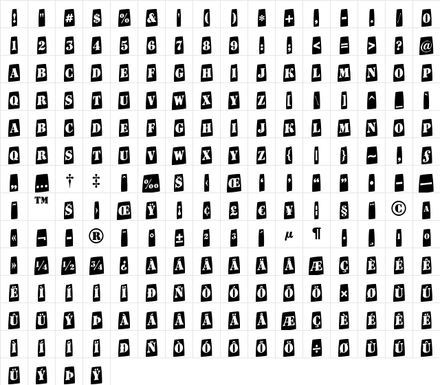 a_DodgerCmFshUp Regular  glyph index