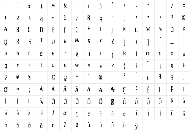 HateNote Slanderous  glyph index