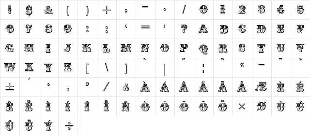 Madame Regular  glyph index