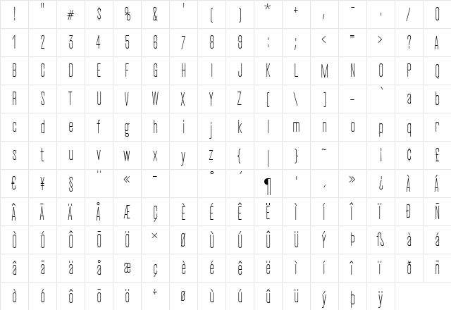 CactusLight Regular  glyph index