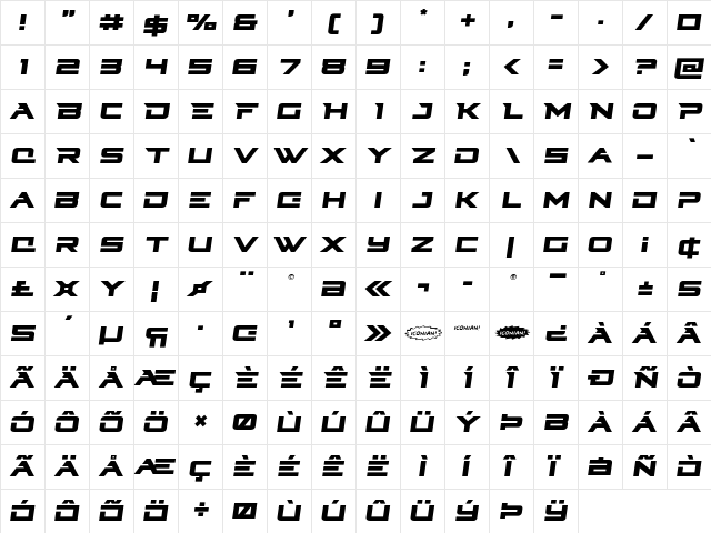 Cyberdyne Semi-Italic Semi-Italic  glyph index
