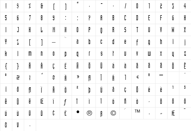 Industria-Inline Regular  glyph index