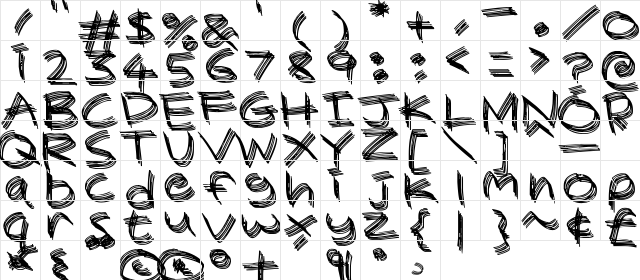 Sandscrape Regular  glyph index