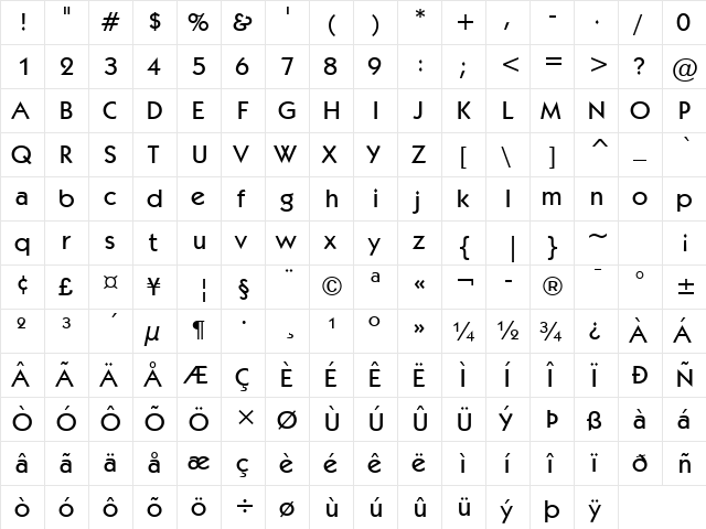 Kabel Md BT Medium  glyph index