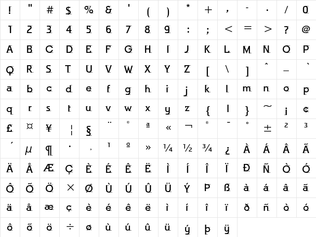 Odyssee ITC Medium  glyph index
