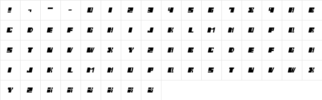 Salmiak Italic Regular  glyph index