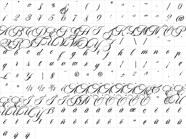 Aston Script Pro Bold Bold  glyph index