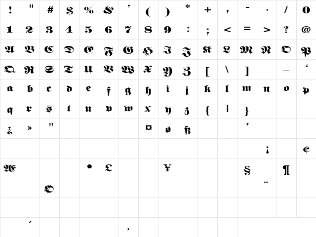 Golf 3 Regular  glyph index
