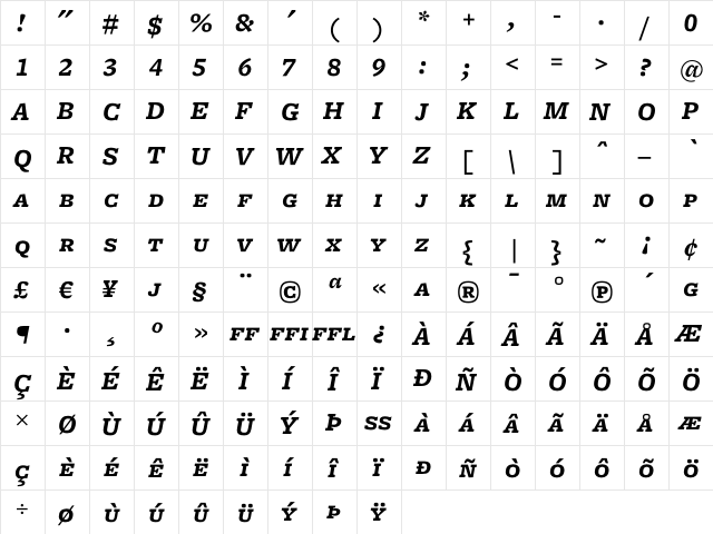 Freight Micro Bold Italic SC  glyph index