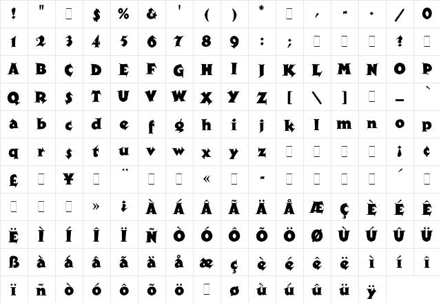 Xylo Regular  glyph index