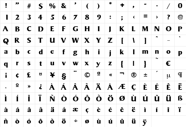 Sigvar-Bold Regular  glyph index