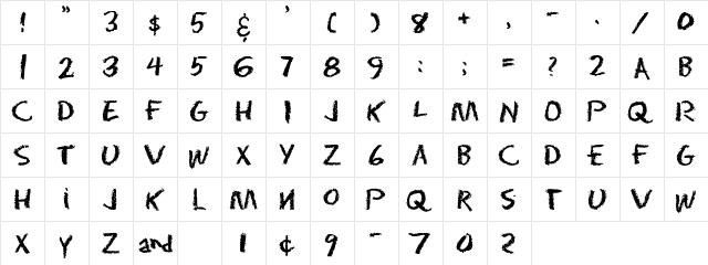 Eraser Regular  glyph index