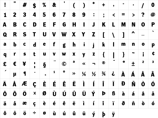 DynaGrotesk D Bold  glyph index