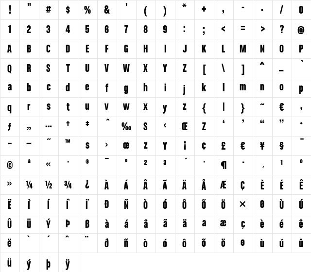 ChaletComprime-HongKongSixty Regular  glyph index