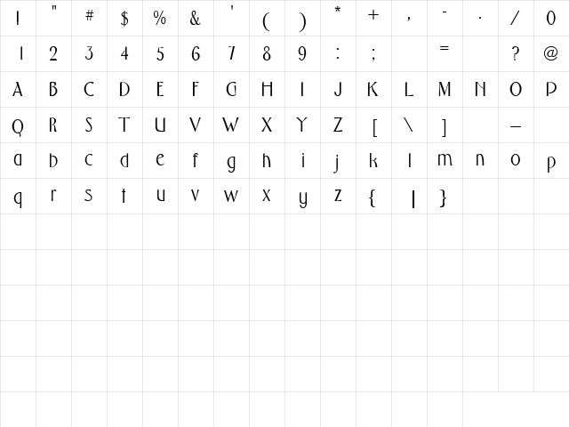 AL EveningStroll Regular  glyph index