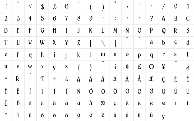 Blackfriar Regular  glyph index
