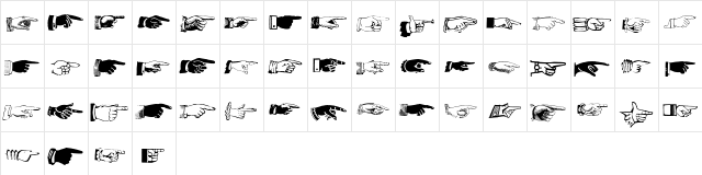 Archive Hands Regular  glyph index