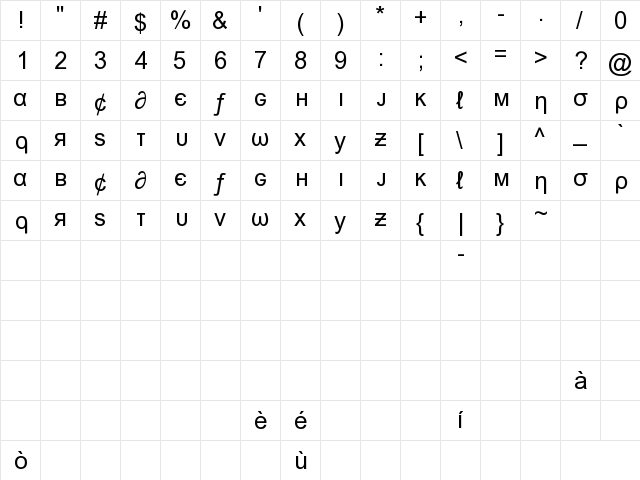 Msn Weird Regular  glyph index