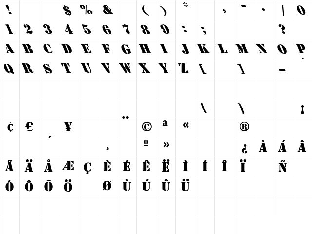 Sunglasses 1 Regular  glyph index