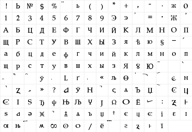 Constantin Regular  glyph index