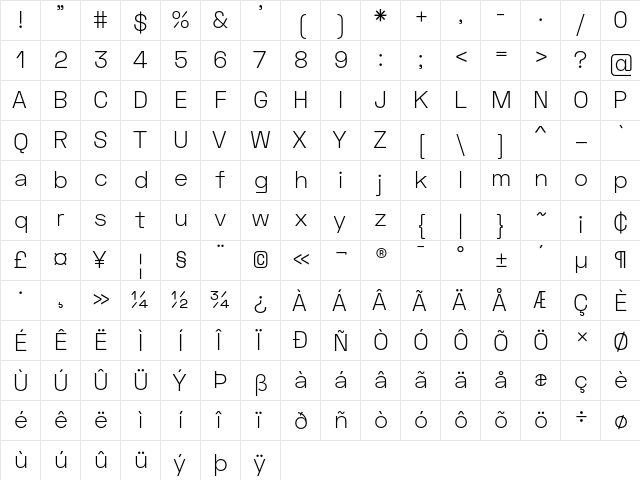 Space Text Light  glyph index