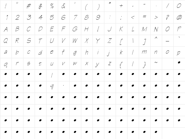 Stand 8 Italic  glyph index