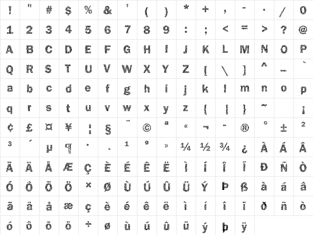 Funky08 Becker Regular  glyph index