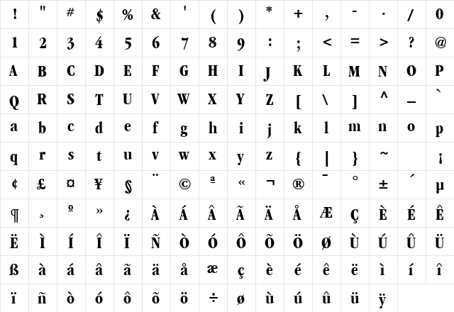 GarryMondrianCond6 BoldSH  glyph index