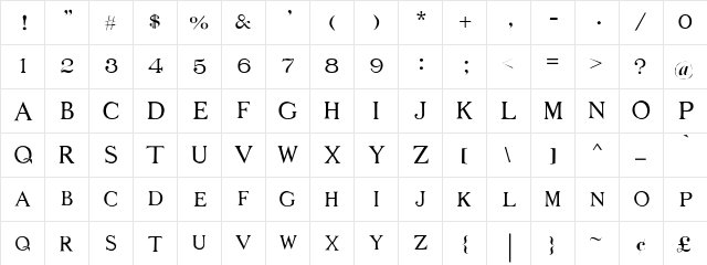 Middle Ages Regular  glyph index