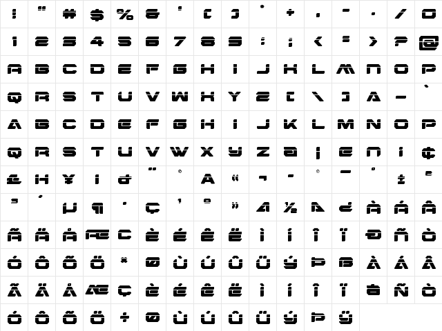 Hyper Viper Laser Regular  glyph index