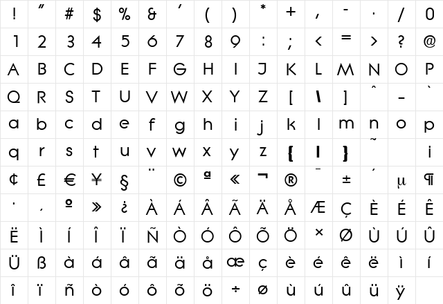 LiteraSerial Bold  glyph index