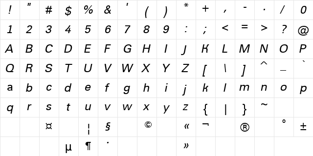 a_Grotic Italic  glyph index
