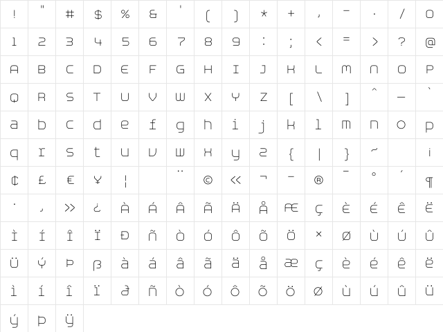 Aspirin AdvanceLight Regular  glyph index