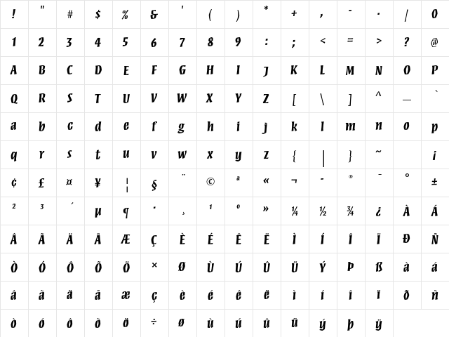 Mezz Std Bold  glyph index
