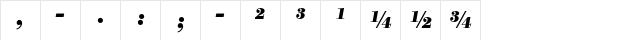 Bodoni BE Bold Italic Exp  glyph index