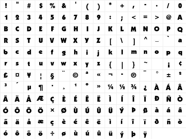 ITC Kabel Std Ultra  glyph index