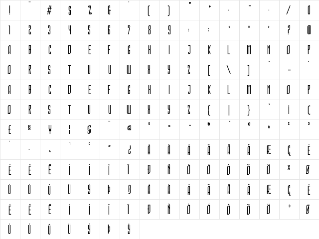 Summer Sans Regular  glyph index