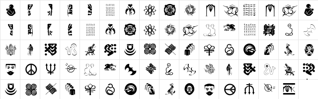 VectorPaintingOne Regular  glyph index