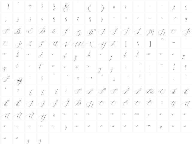 Heavenly Regular  glyph index