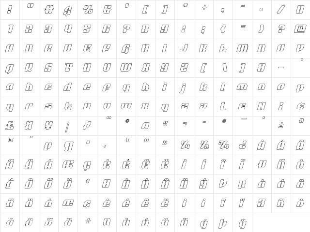 Quasar Pacer Outline Italic Outline Italic  glyph index