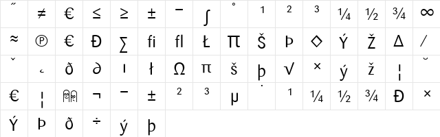 Sari Regular  glyph index