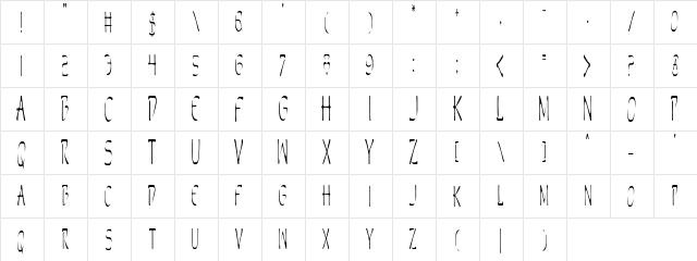 Perdition Condensed Condensed  glyph index