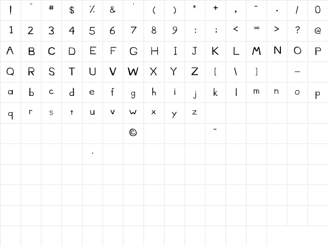 Henry Bass Regular  glyph index