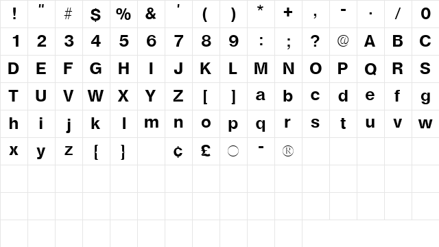 ChoqueSSK Regular  glyph index
