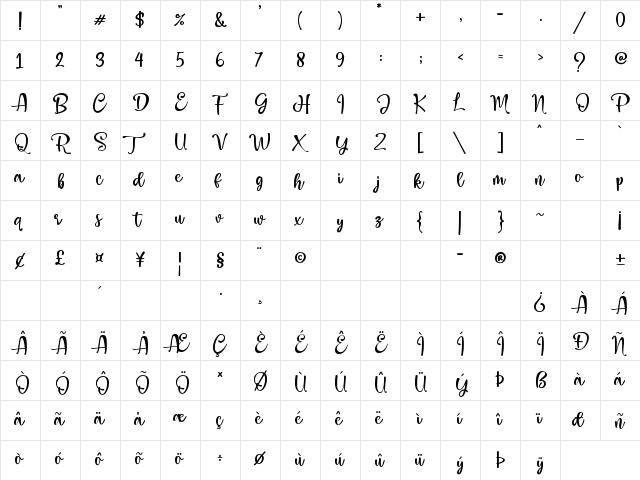 Mermaid Stories Regular  glyph index