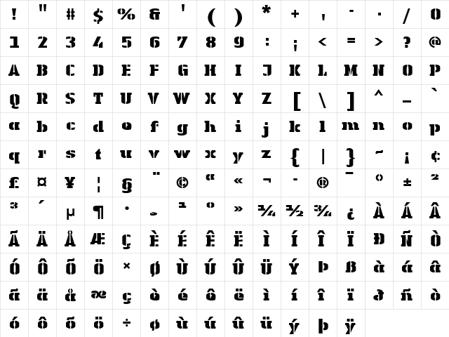 LTAuthenticStencil Black Black  glyph index