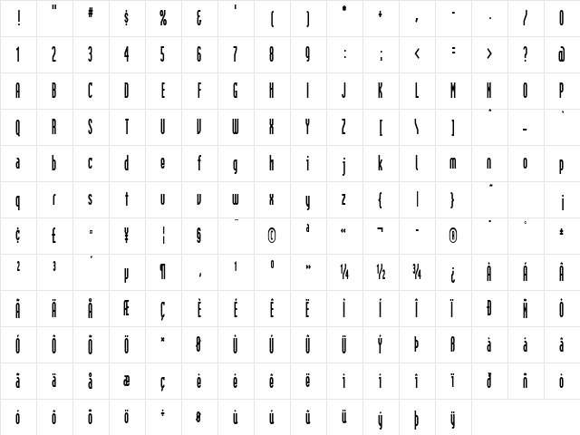 IndustrialCondensed Heavy  glyph index
