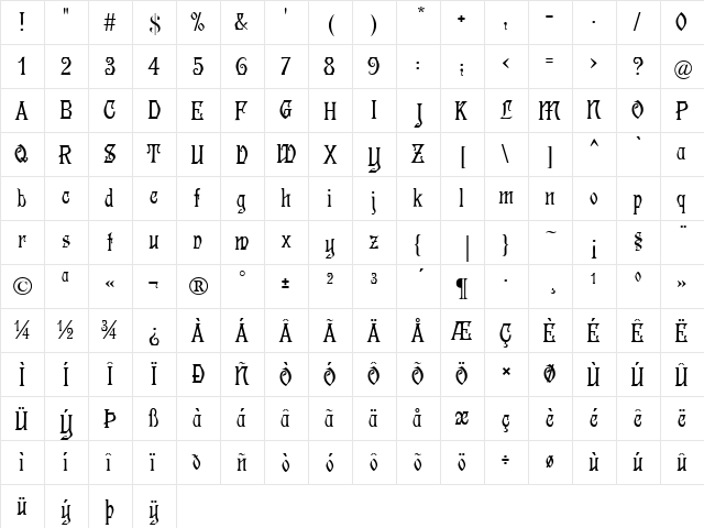Germanica Regular  glyph index