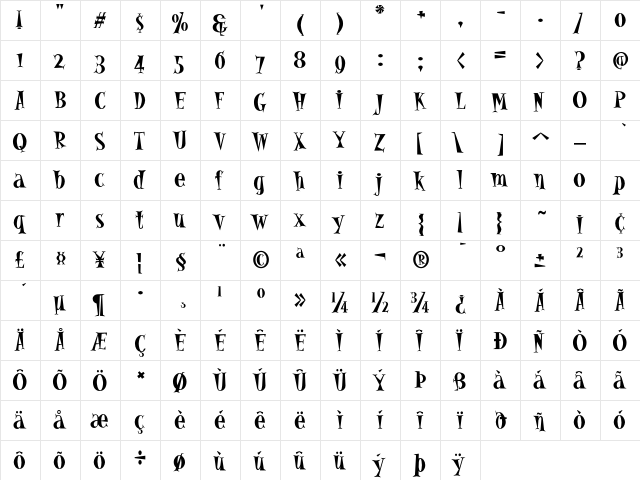 AlleycatBopICG Bold  glyph index