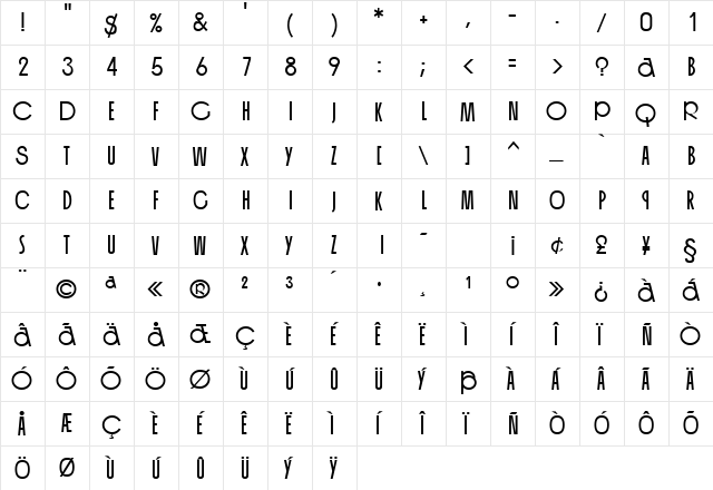 Kansas Normal  glyph index